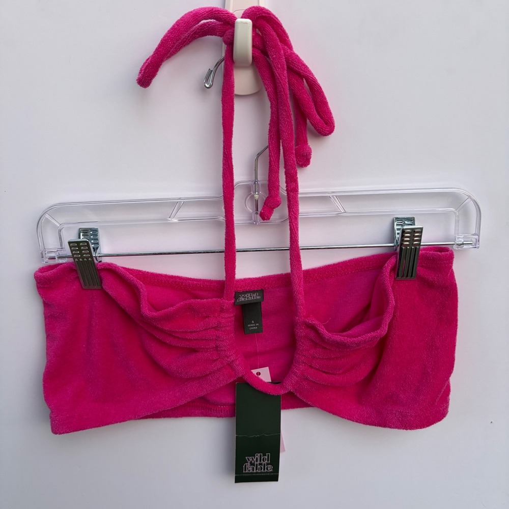 Wild‎ Fable Womens Terry Cloth Halter Bandeau Top Vibrant Pink Size Small NWT